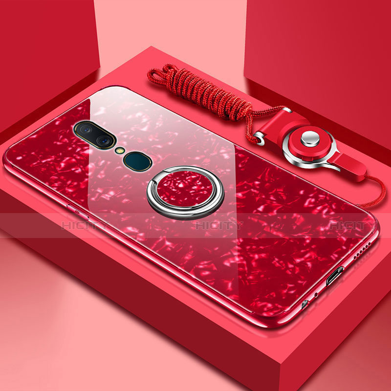 Custodia Silicone Specchio Laterale Cover con Magnetico Anello Supporto per Oppo A9 Rosso