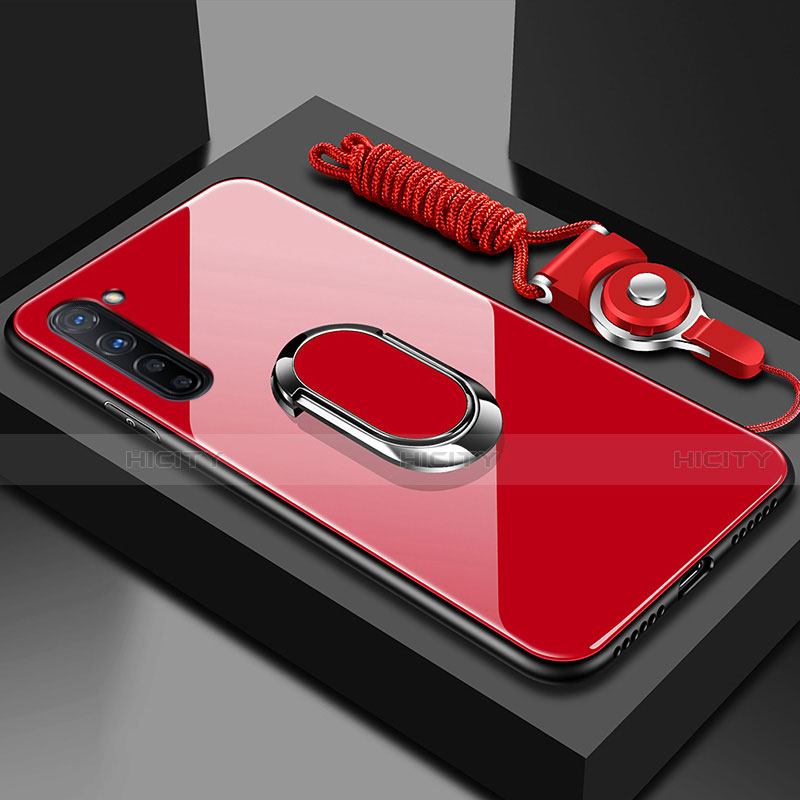 Custodia Silicone Specchio Laterale Cover con Magnetico Anello Supporto per Oppo K7 5G Rosso