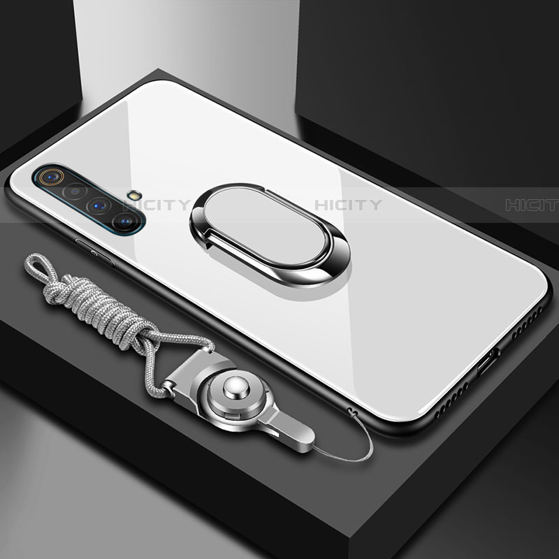 Custodia Silicone Specchio Laterale Cover con Magnetico Anello Supporto per Realme X3 SuperZoom Bianco