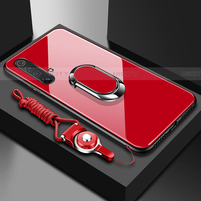 Custodia Silicone Specchio Laterale Cover con Magnetico Anello Supporto per Realme X3 SuperZoom Rosso