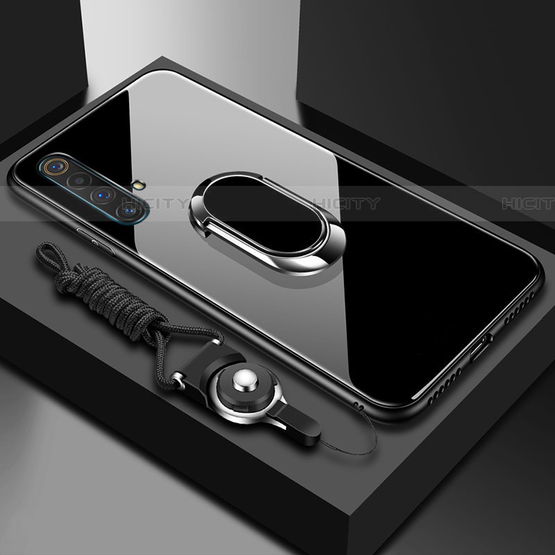 Custodia Silicone Specchio Laterale Cover con Magnetico Anello Supporto per Realme X50 5G Nero