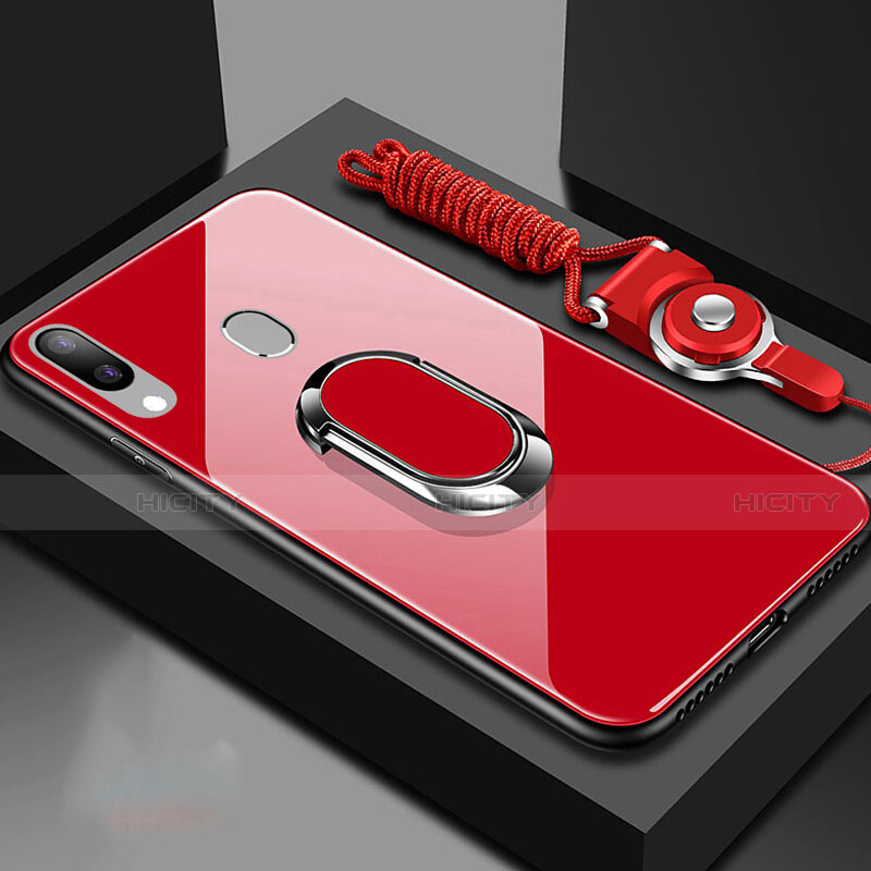 Custodia Silicone Specchio Laterale Cover con Magnetico Anello Supporto per Samsung Galaxy A40 Rosso