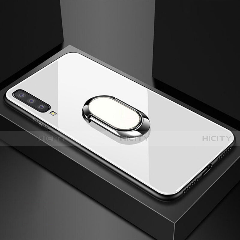 Custodia Silicone Specchio Laterale Cover con Magnetico Anello Supporto per Samsung Galaxy A70 Bianco