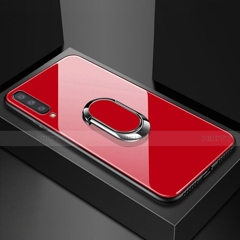 Custodia Silicone Specchio Laterale Cover con Magnetico Anello Supporto per Samsung Galaxy A70 Rosso