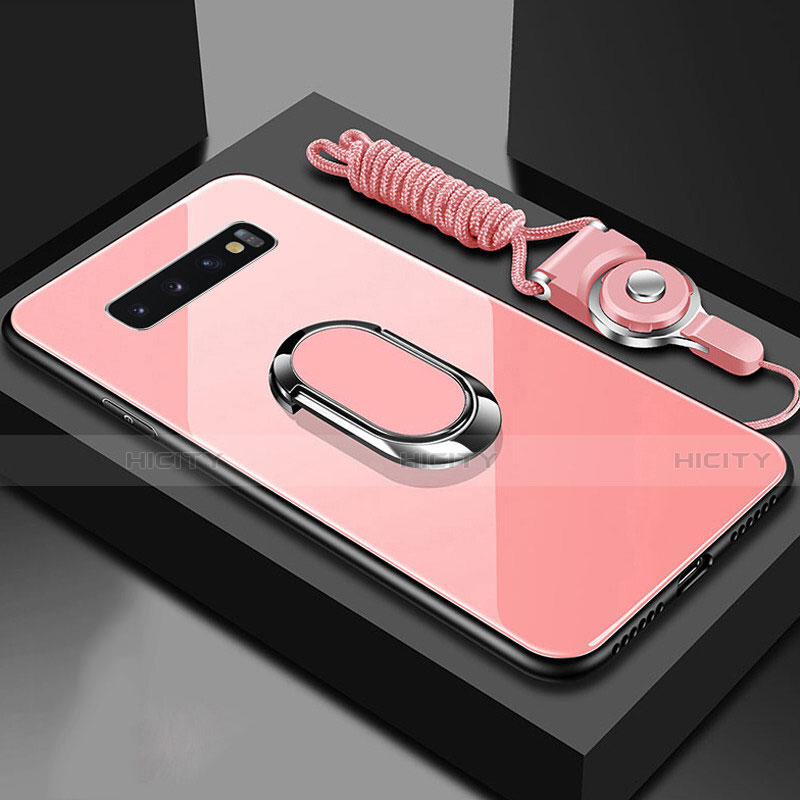 Custodia Silicone Specchio Laterale Cover con Magnetico Anello Supporto per Samsung Galaxy S10 5G Oro Rosa