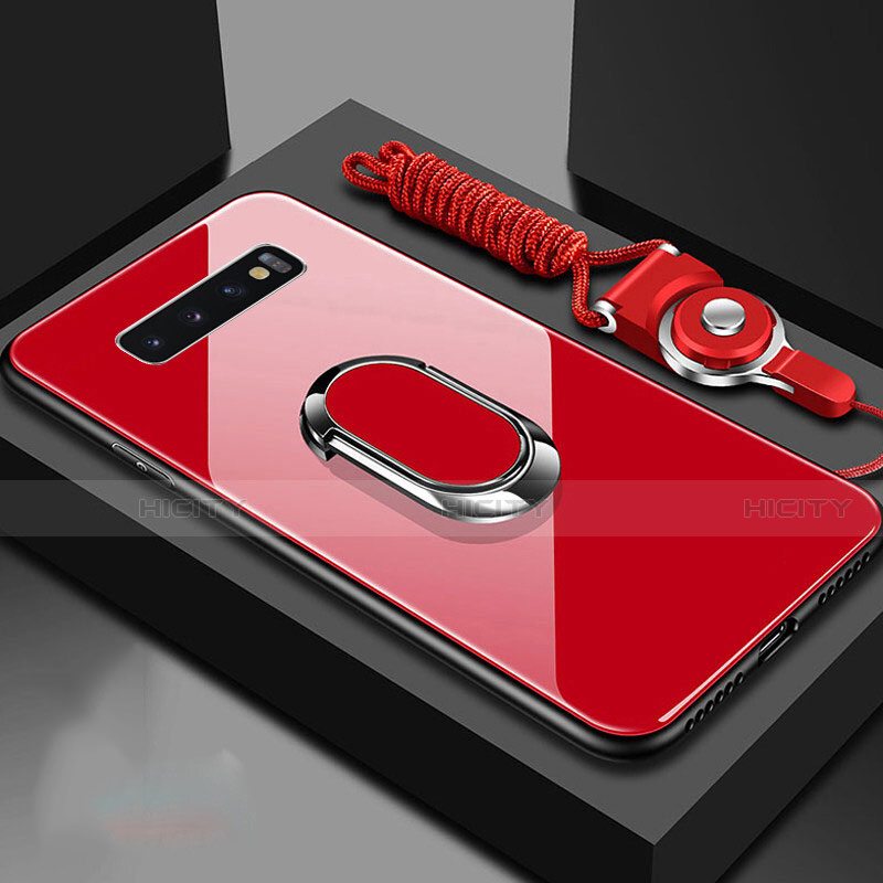 Custodia Silicone Specchio Laterale Cover con Magnetico Anello Supporto per Samsung Galaxy S10 5G Rosso