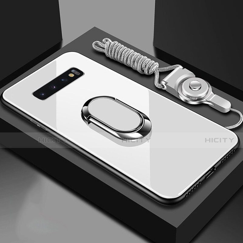 Custodia Silicone Specchio Laterale Cover con Magnetico Anello Supporto per Samsung Galaxy S10 Bianco