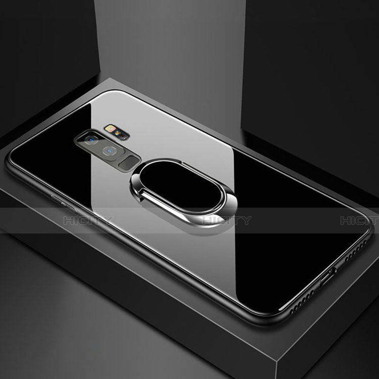 Custodia Silicone Specchio Laterale Cover con Magnetico Anello Supporto per Samsung Galaxy S9 Plus Nero