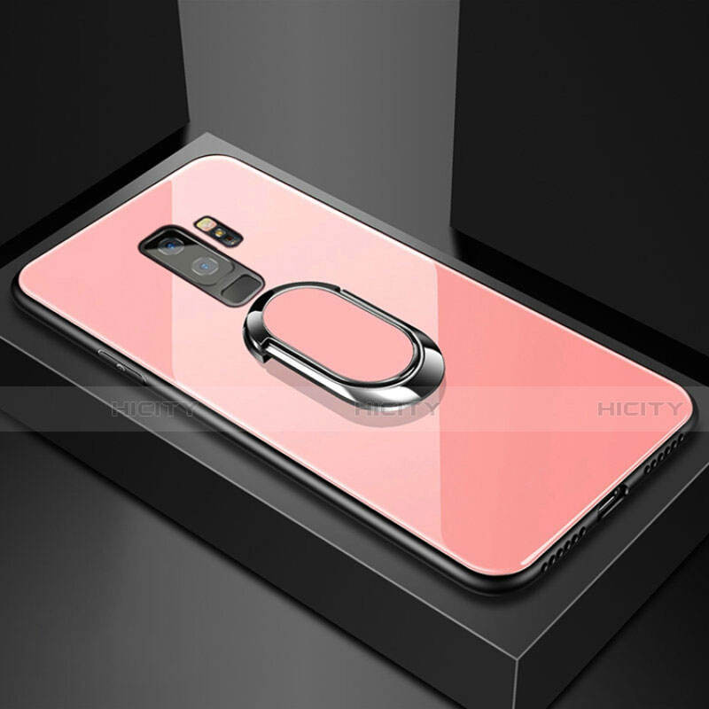 Custodia Silicone Specchio Laterale Cover con Magnetico Anello Supporto per Samsung Galaxy S9 Plus Oro Rosa