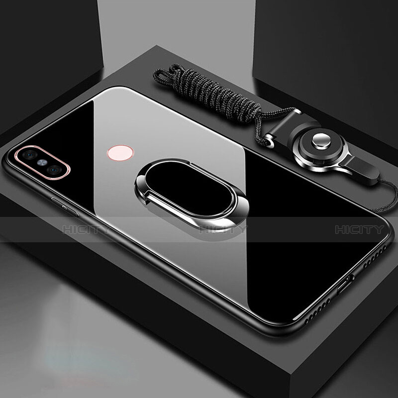 Custodia Silicone Specchio Laterale Cover con Magnetico Anello Supporto per Xiaomi Mi 6X Nero