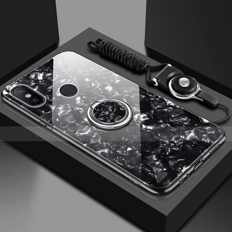 Custodia Silicone Specchio Laterale Cover con Magnetico Anello Supporto per Xiaomi Mi A2 Lite Nero