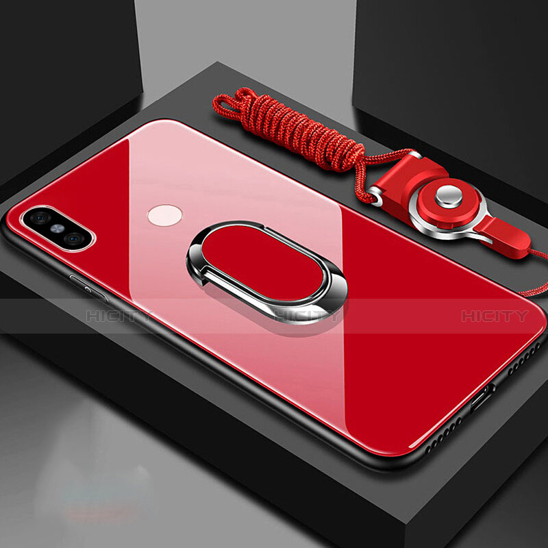 Custodia Silicone Specchio Laterale Cover con Magnetico Anello Supporto per Xiaomi Mi A2 Rosso