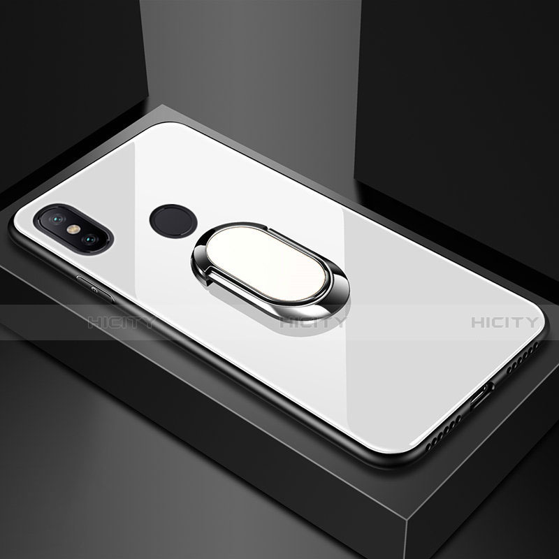 Custodia Silicone Specchio Laterale Cover con Magnetico Anello Supporto per Xiaomi Mi Max 3 Bianco