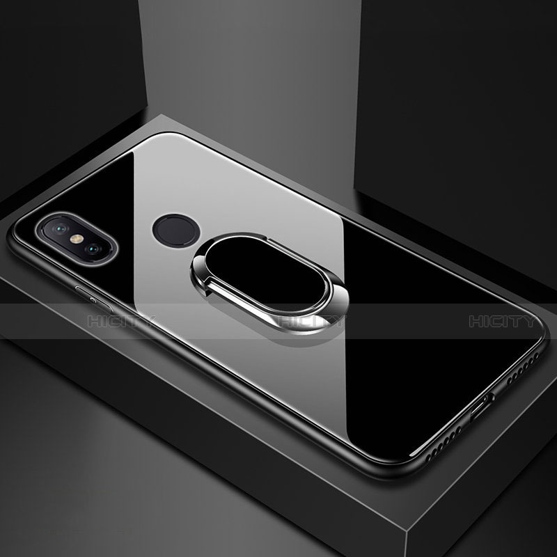 Custodia Silicone Specchio Laterale Cover con Magnetico Anello Supporto per Xiaomi Mi Max 3 Nero