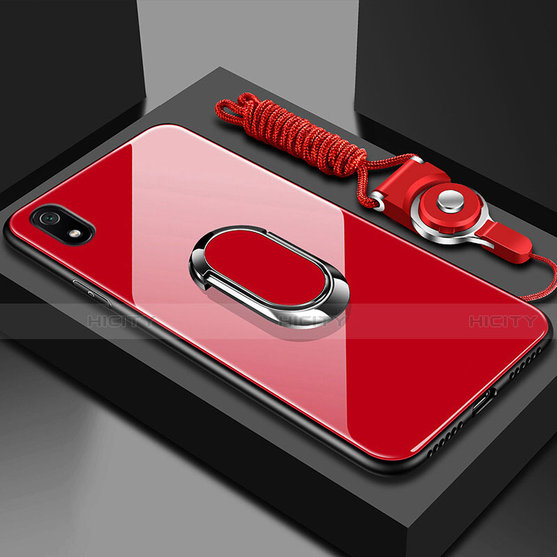 Custodia Silicone Specchio Laterale Cover con Magnetico Anello Supporto per Xiaomi Redmi 7A Rosso