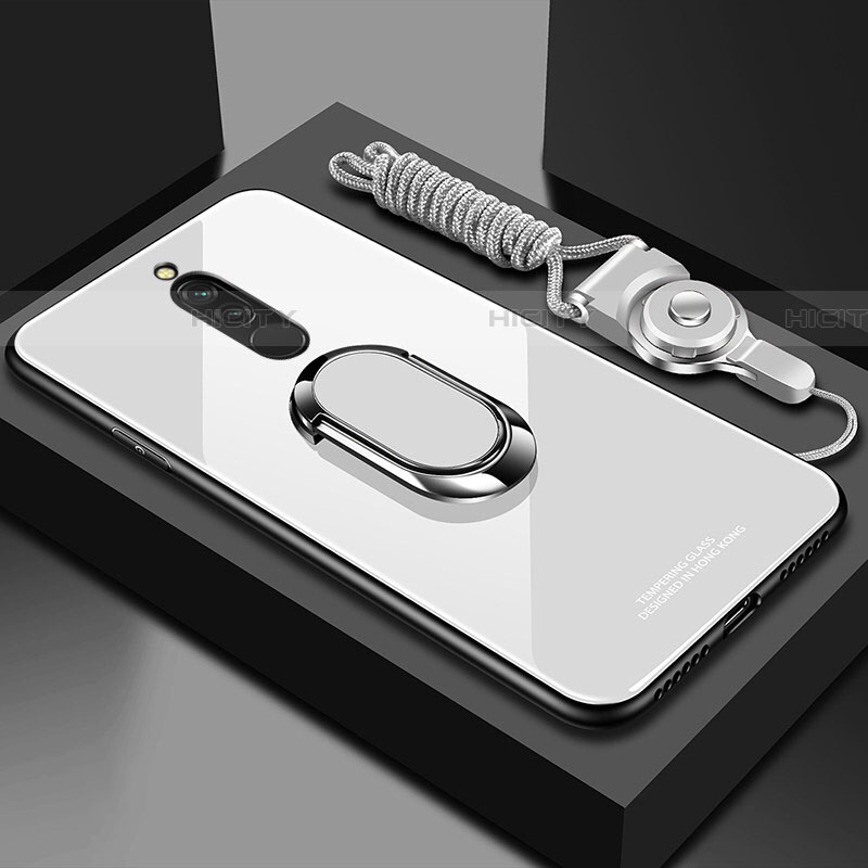 Custodia Silicone Specchio Laterale Cover con Magnetico Anello Supporto per Xiaomi Redmi 8 Bianco