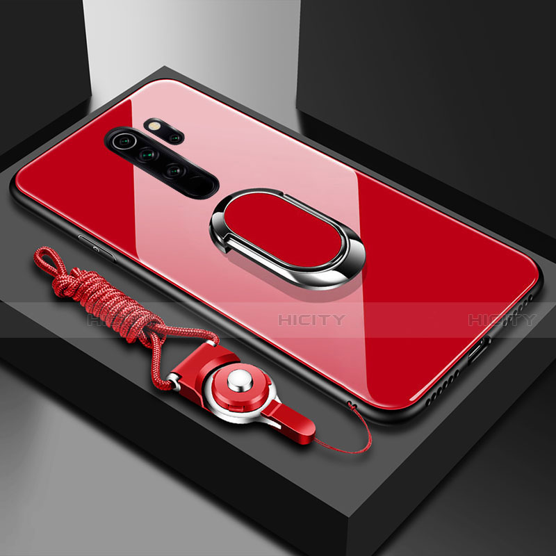 Custodia Silicone Specchio Laterale Cover con Magnetico Anello Supporto per Xiaomi Redmi Note 8 Pro Rosso