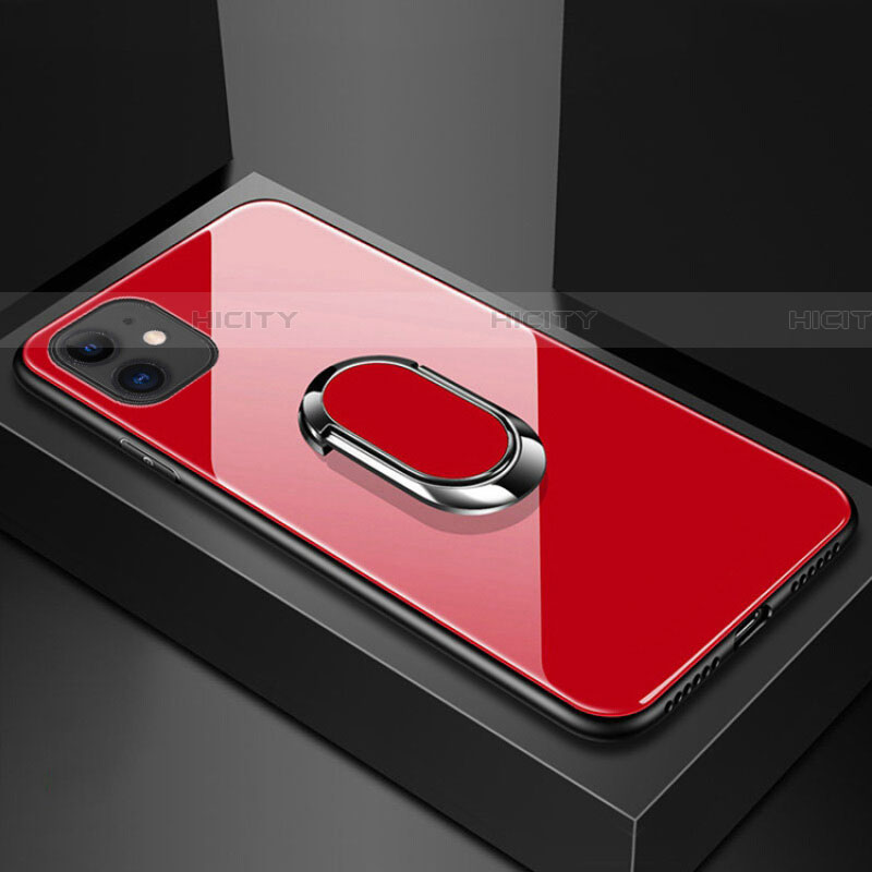 Custodia Silicone Specchio Laterale Cover con Magnetico Anello Supporto T01 per Apple iPhone 11