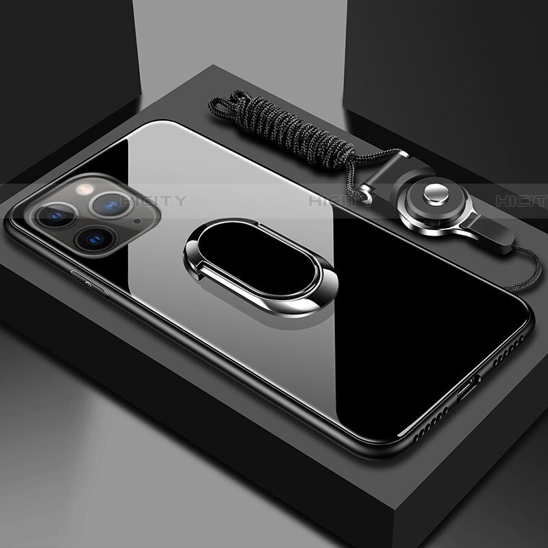 Custodia Silicone Specchio Laterale Cover con Magnetico Anello Supporto T01 per Apple iPhone 11 Pro Max Nero