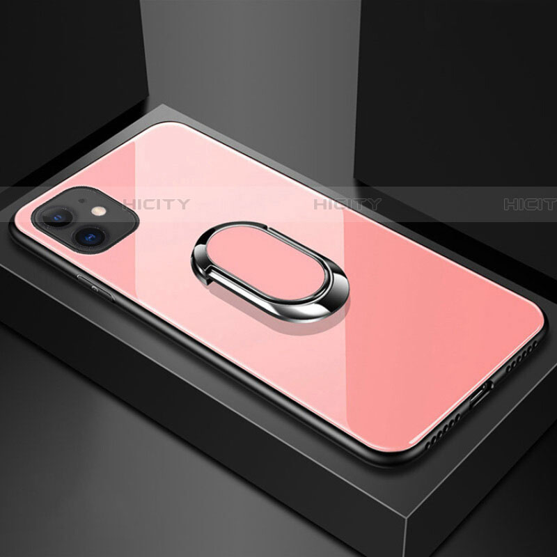 Custodia Silicone Specchio Laterale Cover con Magnetico Anello Supporto T01 per Apple iPhone 11 Rosa