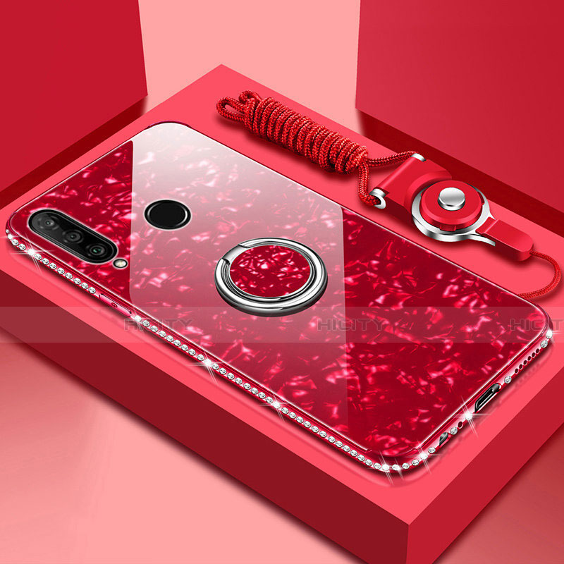 Custodia Silicone Specchio Laterale Cover con Magnetico Anello Supporto T01 per Huawei Honor 20E Rosso