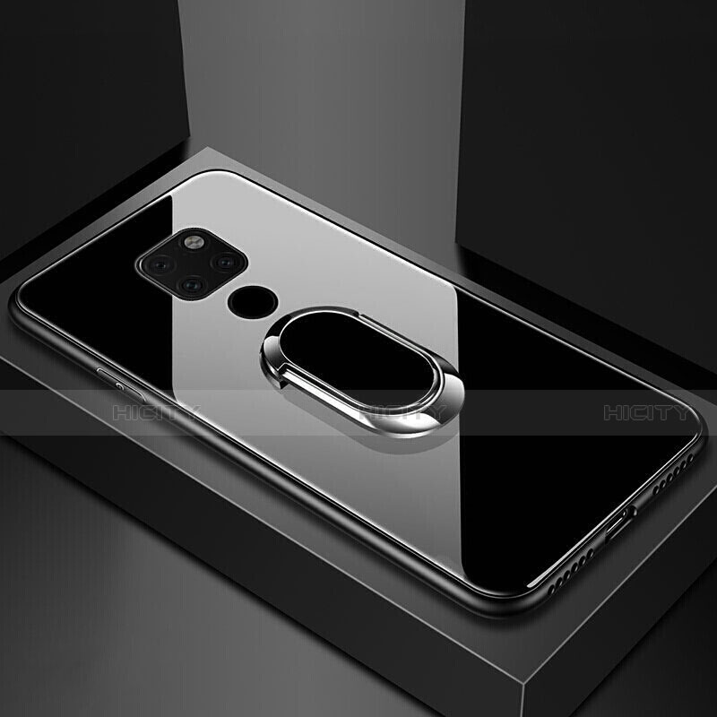Custodia Silicone Specchio Laterale Cover con Magnetico Anello Supporto T01 per Huawei Mate 20 X 5G Nero