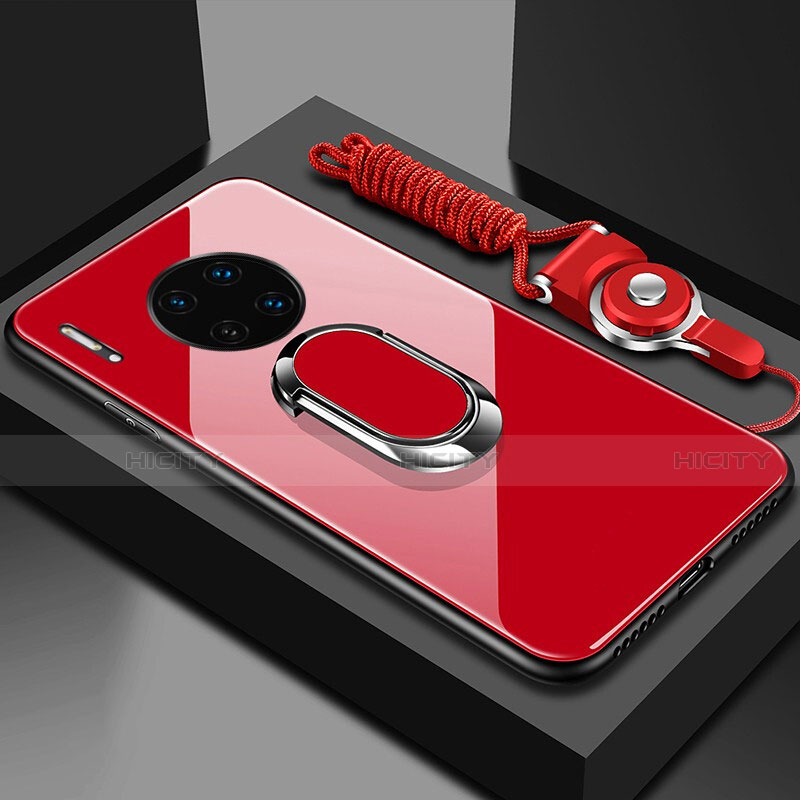 Custodia Silicone Specchio Laterale Cover con Magnetico Anello Supporto T01 per Huawei Mate 30 5G Rosso