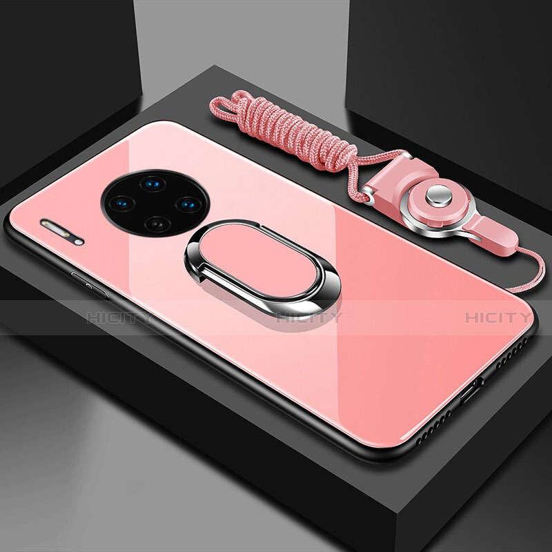 Custodia Silicone Specchio Laterale Cover con Magnetico Anello Supporto T01 per Huawei Mate 30E Pro 5G Rosa
