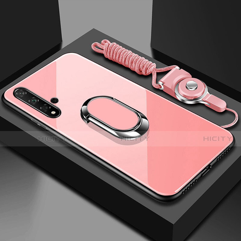 Custodia Silicone Specchio Laterale Cover con Magnetico Anello Supporto T01 per Huawei Nova 5 Pro Rosa