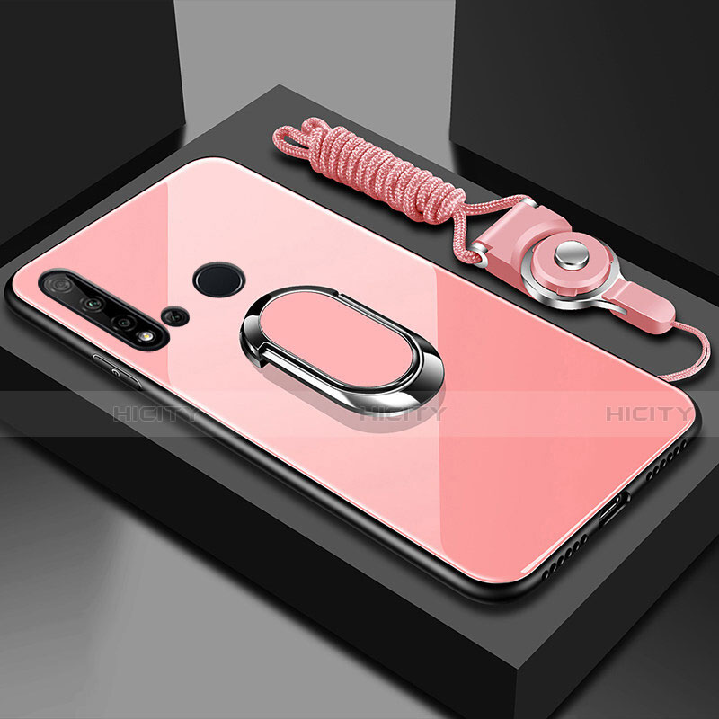 Custodia Silicone Specchio Laterale Cover con Magnetico Anello Supporto T01 per Huawei Nova 5i Rosa