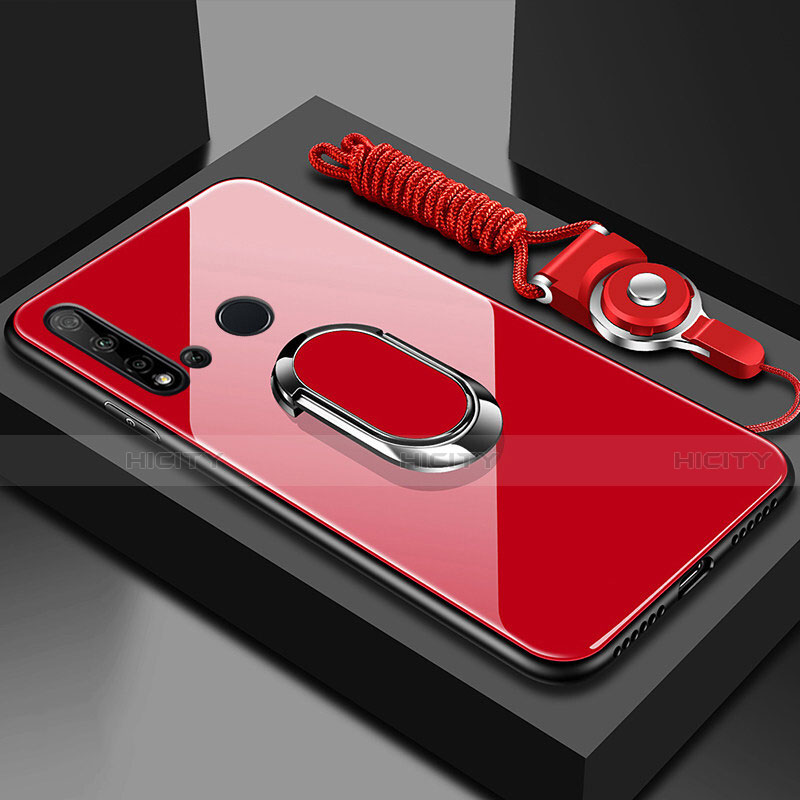 Custodia Silicone Specchio Laterale Cover con Magnetico Anello Supporto T01 per Huawei Nova 5i Rosso