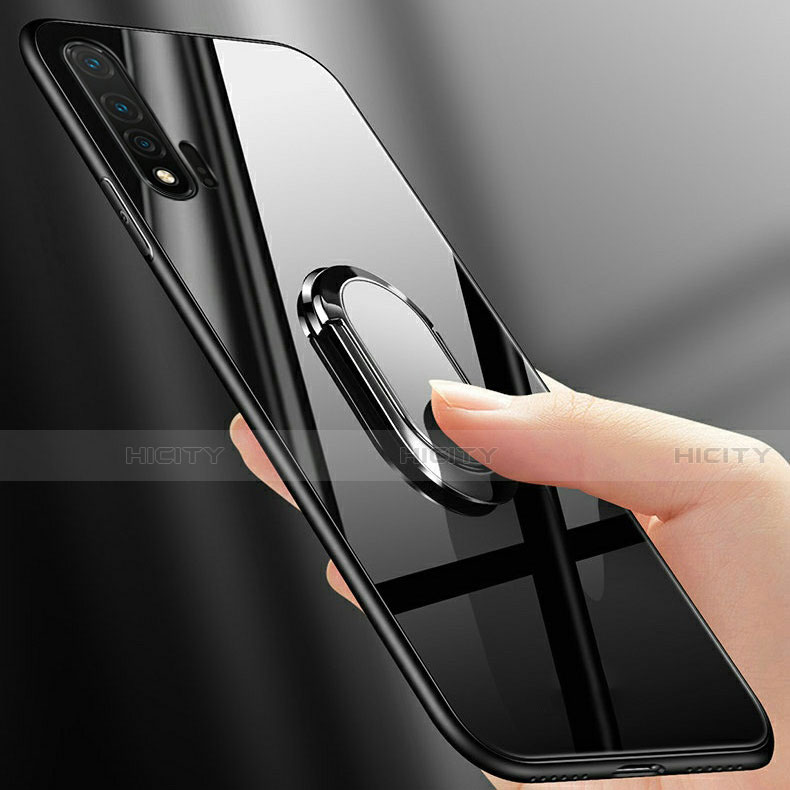 Custodia Silicone Specchio Laterale Cover con Magnetico Anello Supporto T01 per Huawei Nova 6