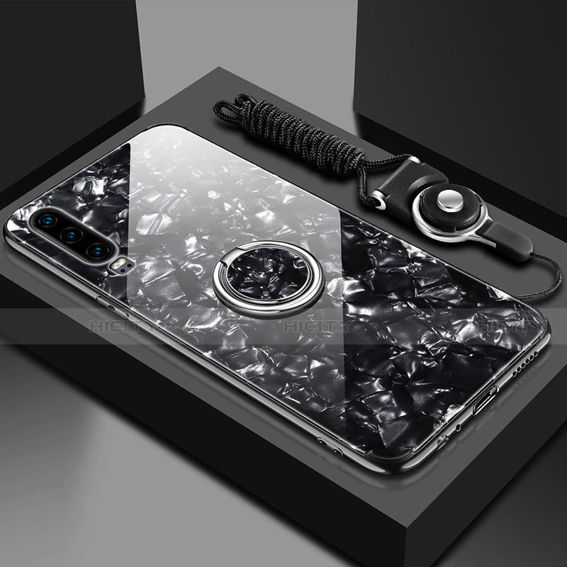 Custodia Silicone Specchio Laterale Cover con Magnetico Anello Supporto T01 per Huawei P30