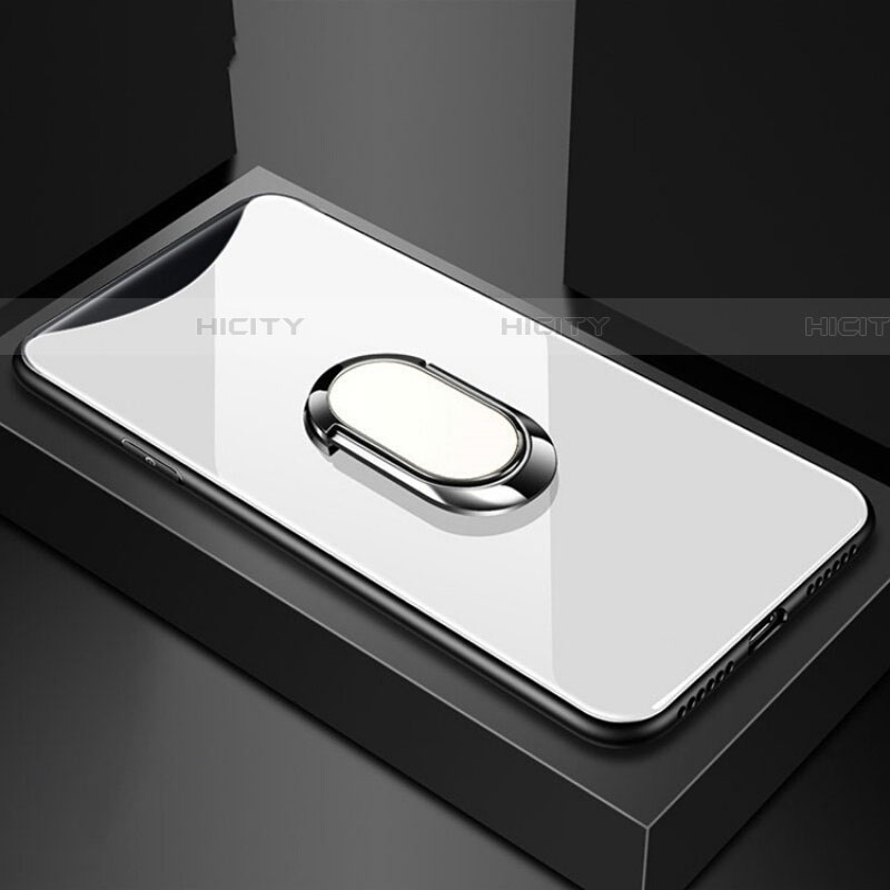 Custodia Silicone Specchio Laterale Cover con Magnetico Anello Supporto T01 per Oppo Find X Bianco