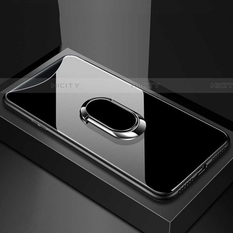 Custodia Silicone Specchio Laterale Cover con Magnetico Anello Supporto T01 per Oppo Find X Nero