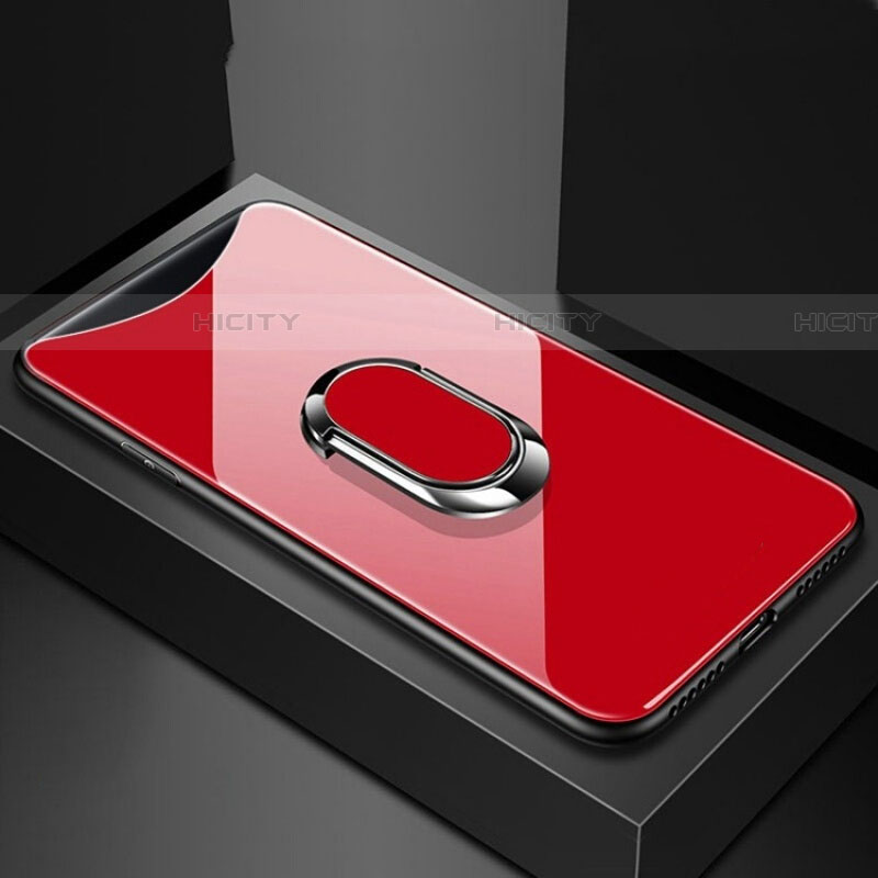 Custodia Silicone Specchio Laterale Cover con Magnetico Anello Supporto T01 per Oppo Find X Super Flash Edition Rosso