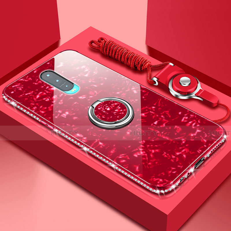 Custodia Silicone Specchio Laterale Cover con Magnetico Anello Supporto T01 per Oppo R17 Pro Rosso