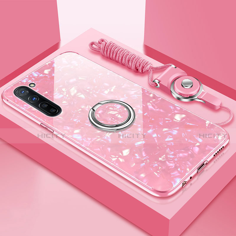 Custodia Silicone Specchio Laterale Cover con Magnetico Anello Supporto T01 per Oppo Reno3 Rosa