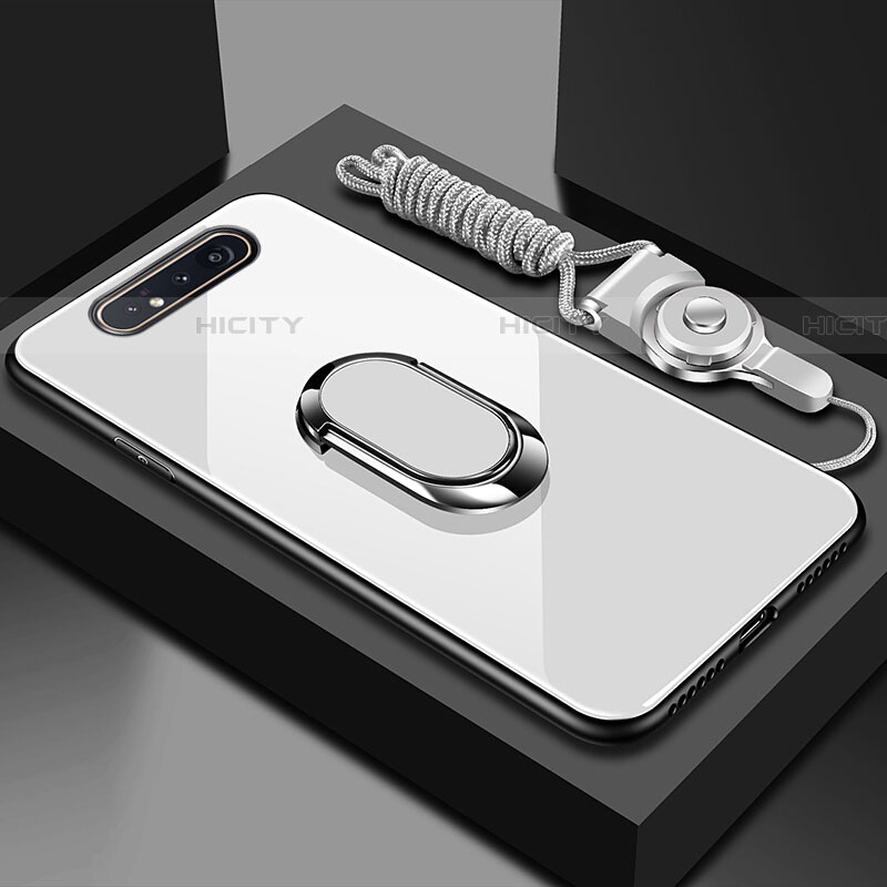 Custodia Silicone Specchio Laterale Cover con Magnetico Anello Supporto T01 per Samsung Galaxy A80