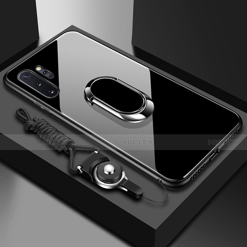 Custodia Silicone Specchio Laterale Cover con Magnetico Anello Supporto T01 per Samsung Galaxy Note 10 Plus Nero
