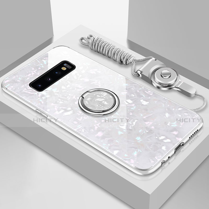 Custodia Silicone Specchio Laterale Cover con Magnetico Anello Supporto T01 per Samsung Galaxy S10 5G Bianco