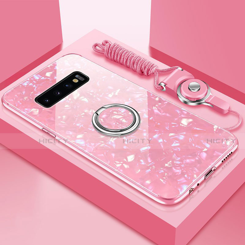 Custodia Silicone Specchio Laterale Cover con Magnetico Anello Supporto T01 per Samsung Galaxy S10 5G Rosa