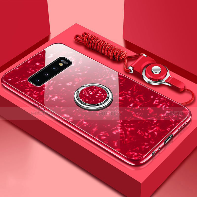 Custodia Silicone Specchio Laterale Cover con Magnetico Anello Supporto T01 per Samsung Galaxy S10 Rosso