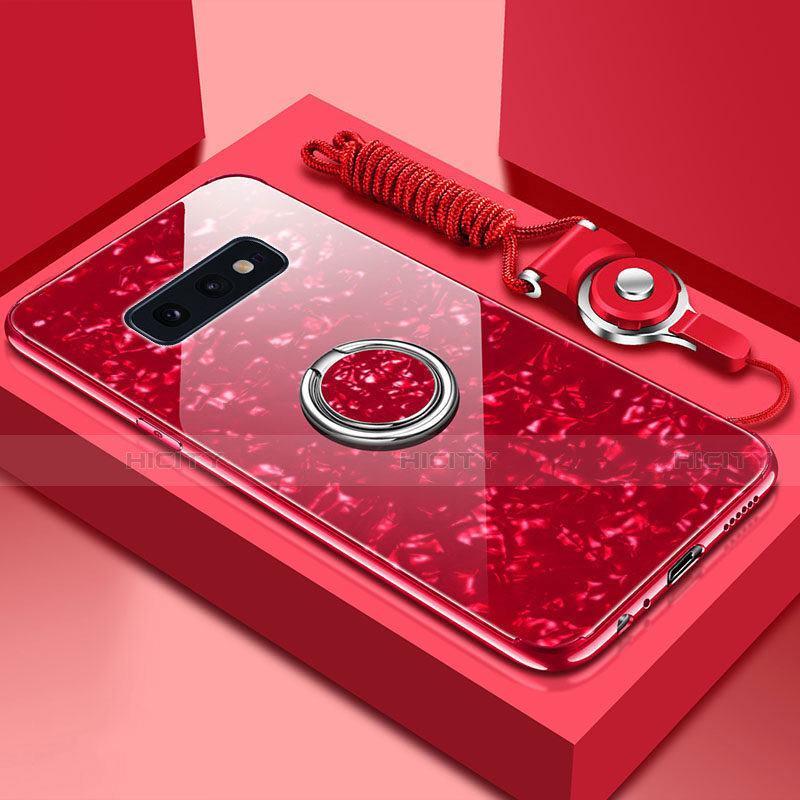 Custodia Silicone Specchio Laterale Cover con Magnetico Anello Supporto T01 per Samsung Galaxy S10e Rosso