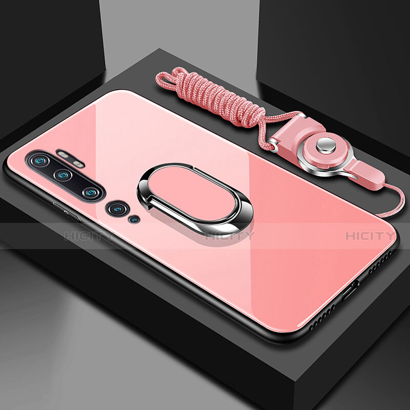 Custodia Silicone Specchio Laterale Cover con Magnetico Anello Supporto T01 per Xiaomi Mi Note 10 Rosa