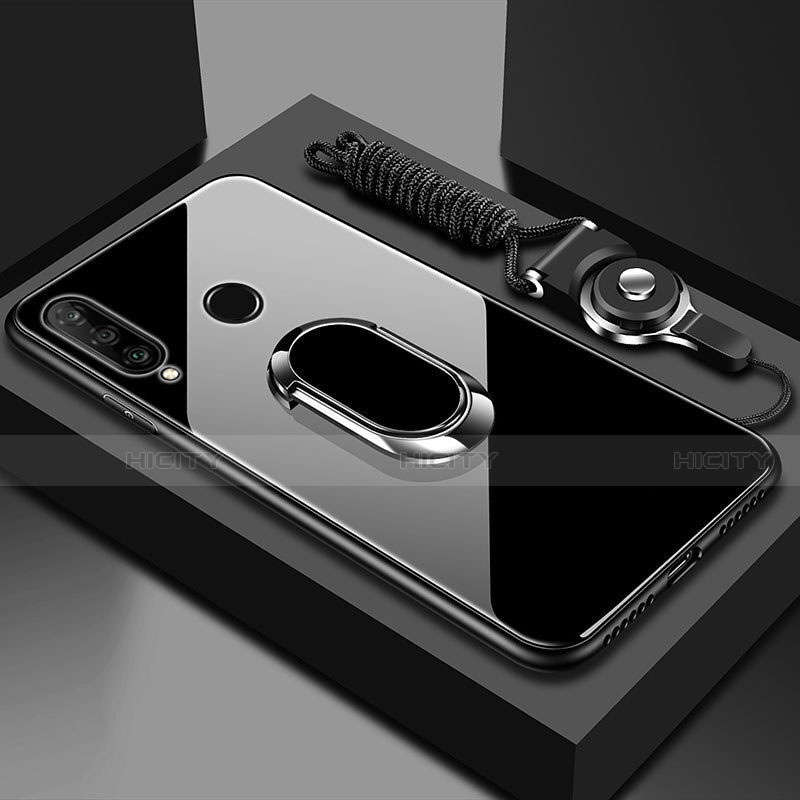 Custodia Silicone Specchio Laterale Cover con Magnetico Anello Supporto T02 per Huawei Honor 20 Lite Nero