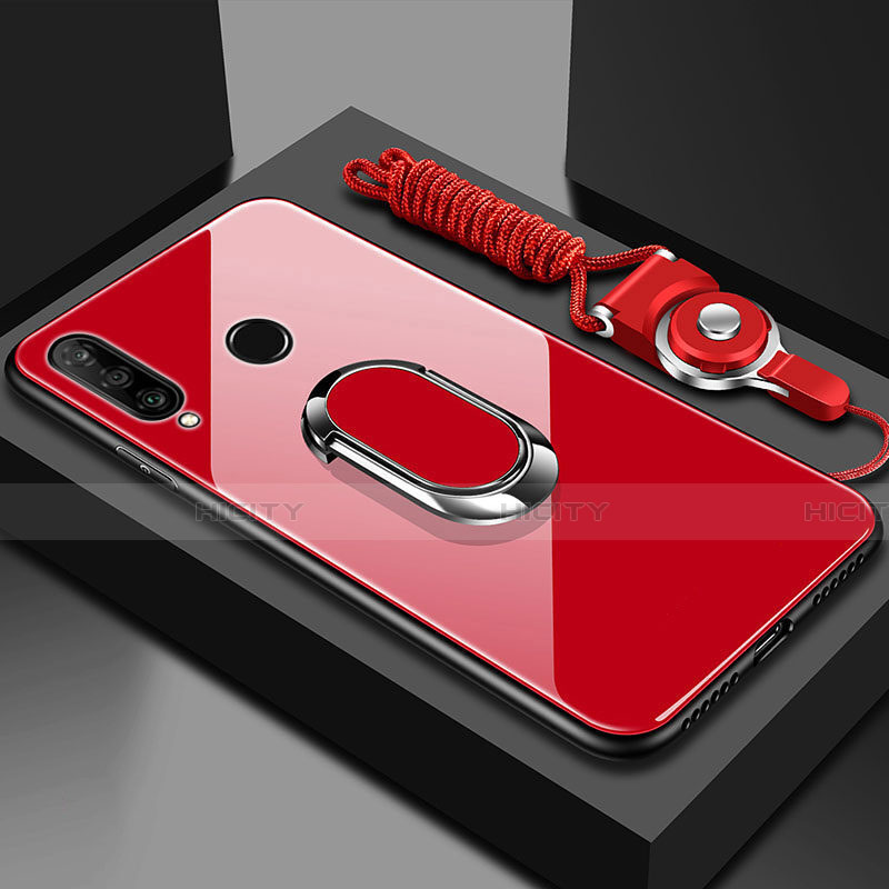 Custodia Silicone Specchio Laterale Cover con Magnetico Anello Supporto T02 per Huawei Honor 20E Rosso