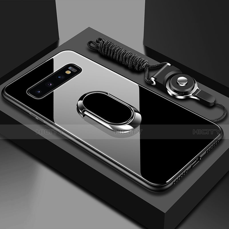 Custodia Silicone Specchio Laterale Cover con Magnetico Anello Supporto T02 per Samsung Galaxy S10 Plus