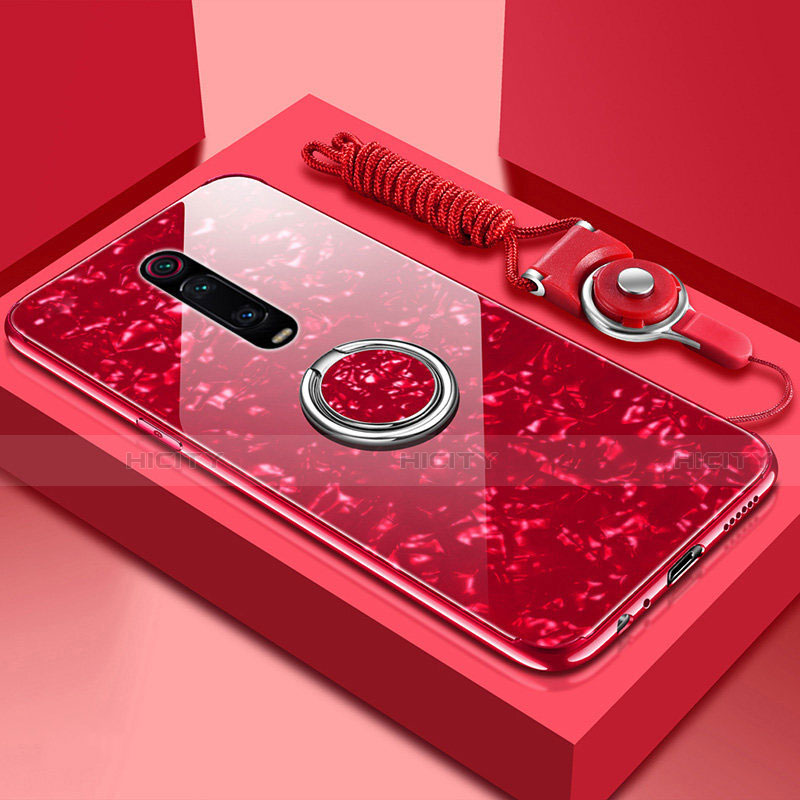 Custodia Silicone Specchio Laterale Cover con Magnetico Anello Supporto T02 per Xiaomi Mi 9T Pro Rosso