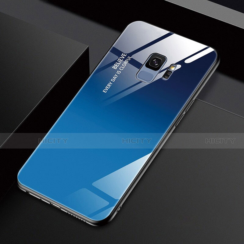 Custodia Silicone Specchio Laterale Cover M01 per Samsung Galaxy S9 Blu